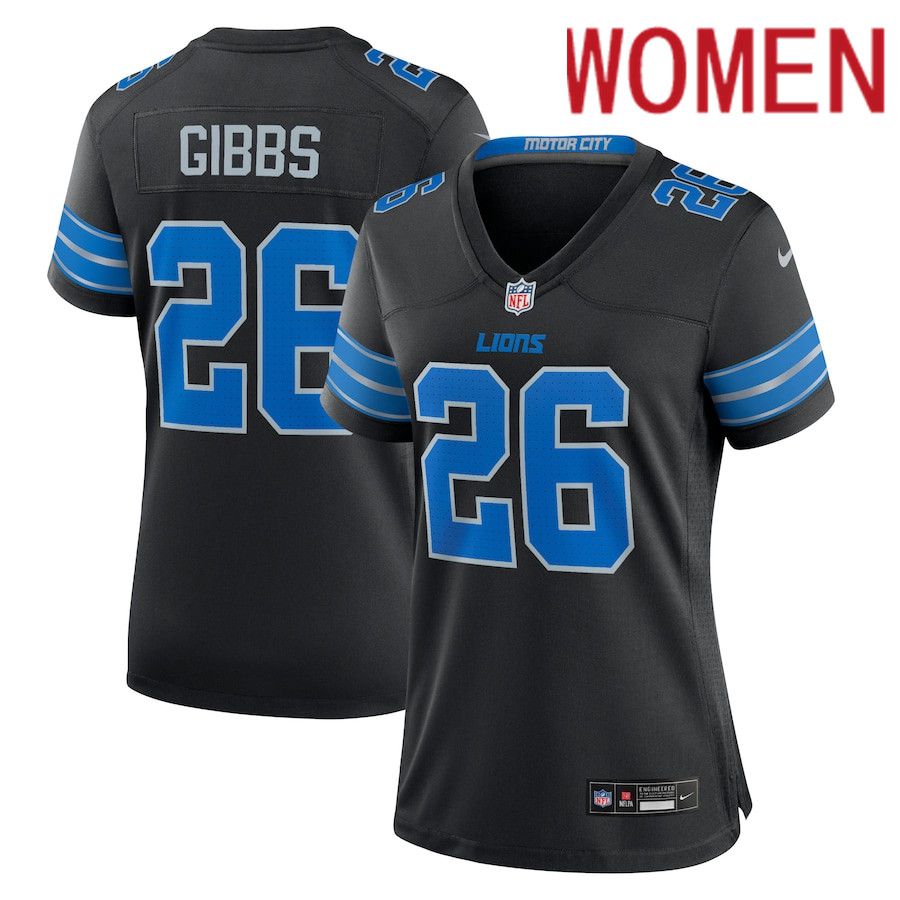 Women Detroit Lions 26 Jahmyr Gibbs Nike Black 2nd Alternate Game NFL Jersey